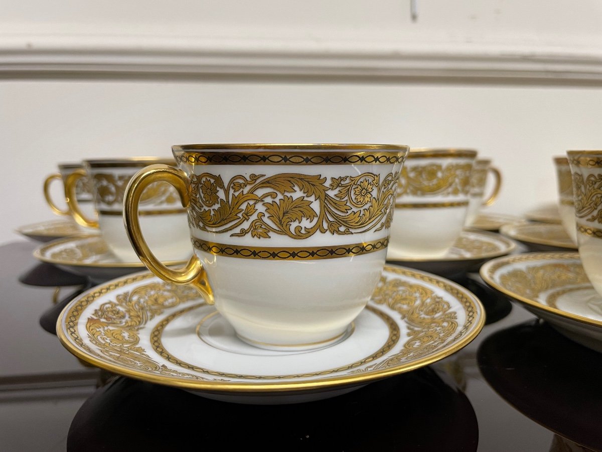 Bernardaud - Suite Of 12 Golden Coffee Cups In Limoges Porcelain-photo-3